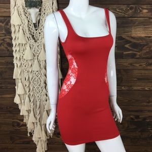 Cherry Floral Lace Mesh‎ Bodycon Tank Mini Dress